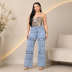 Calça Jeans Feminina 4 Bolsos Cargo frontal - Claro