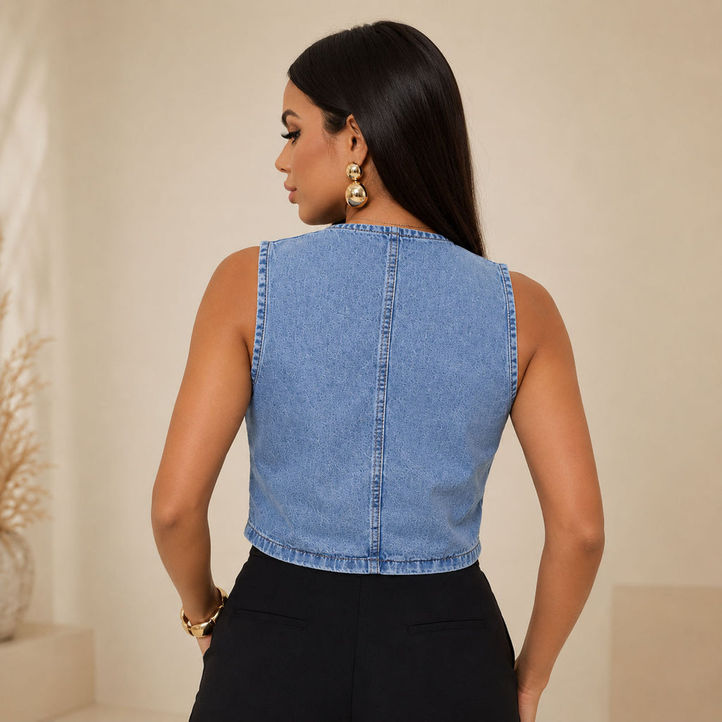 Colete Jeans Feminino Retrô - Claro