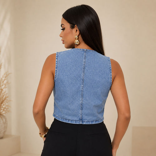 Colete Jeans Feminino Retrô - Claro