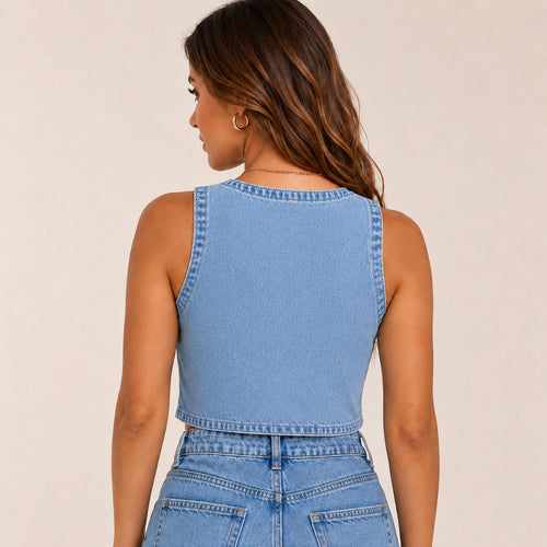 Colete Jeans Feminino Vintage - Claro