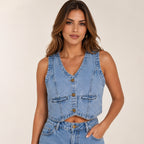 Colete Jeans Feminino Vintage - Claro