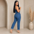 Macacão Jeans feminino Destroyed - Escuro