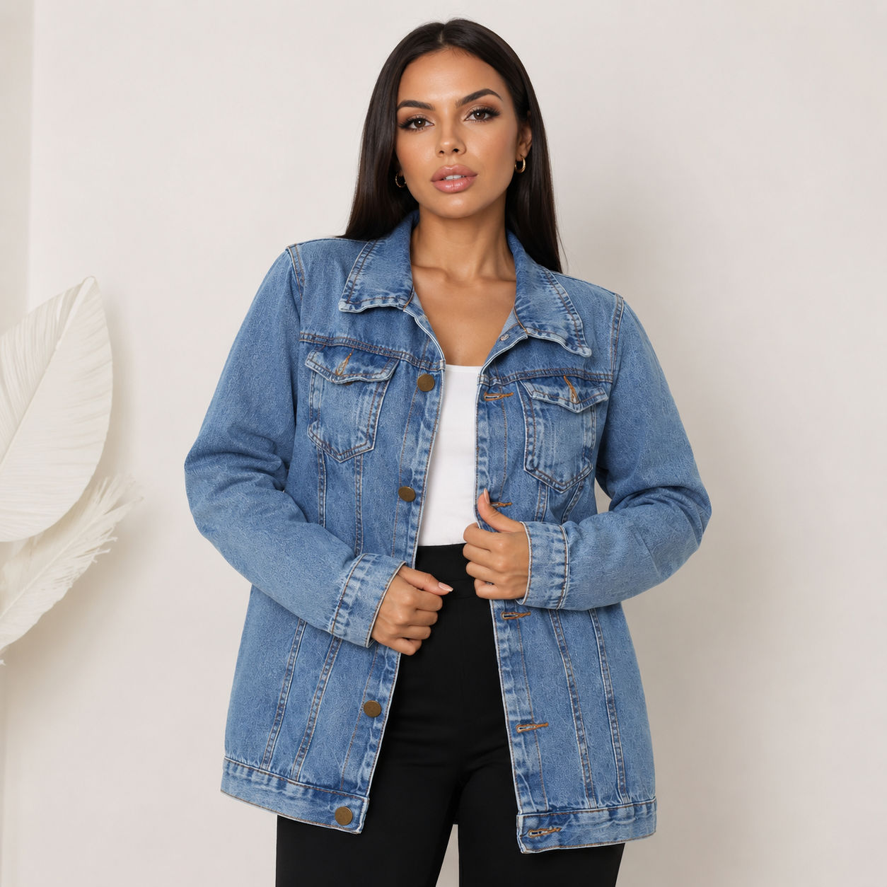 Max Jaqueta Jeans Feminina Clássica com Barra - Clara