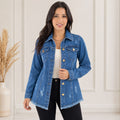 Max Jaqueta Jeans Feminina Clássica com Barra Desfiada - Escura