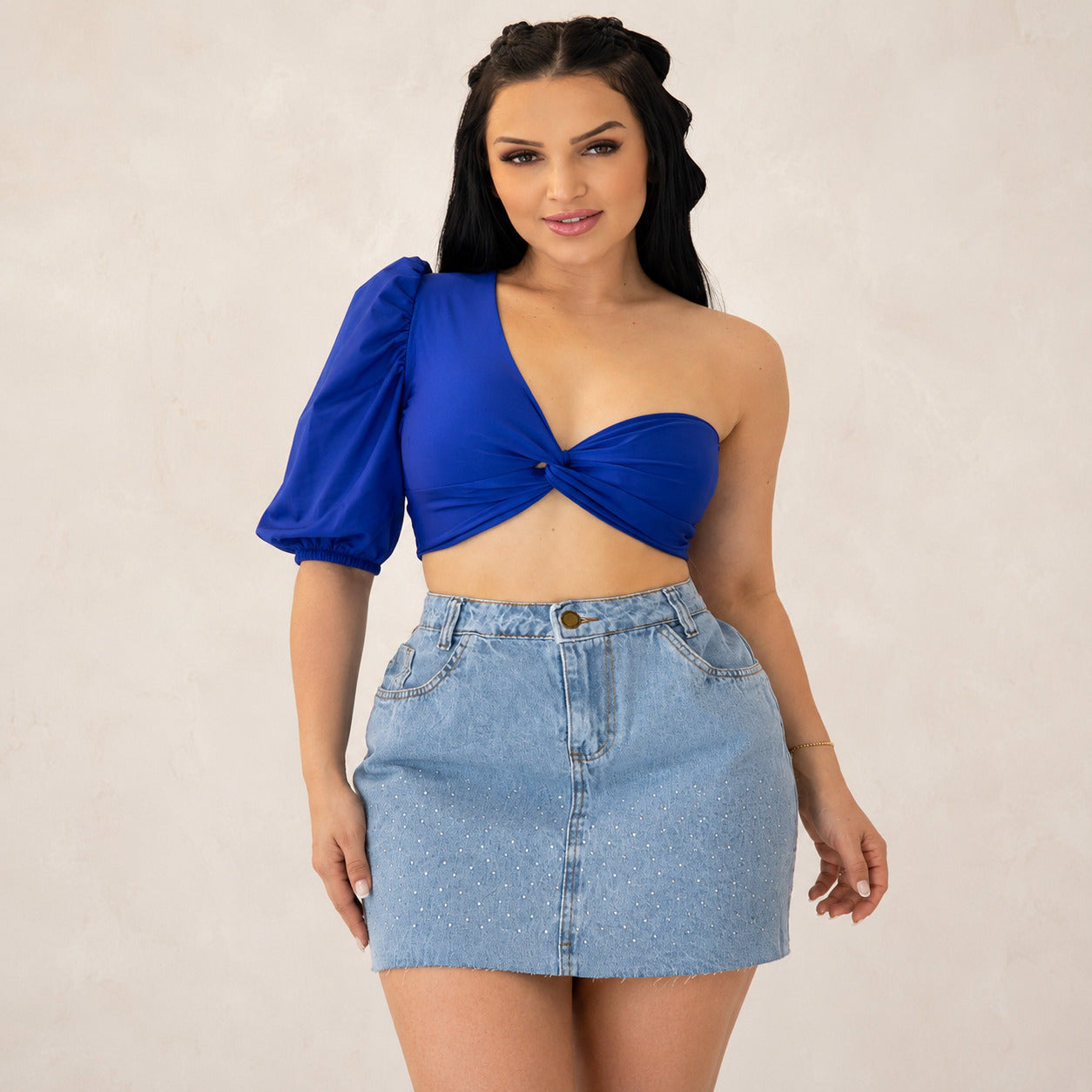 Mini Saia Jeans com Brilho / Strass