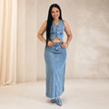Saia Longa Jeans com Abertura nas Laterais