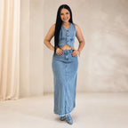 Saia Longa Jeans com Abertura nas Laterais